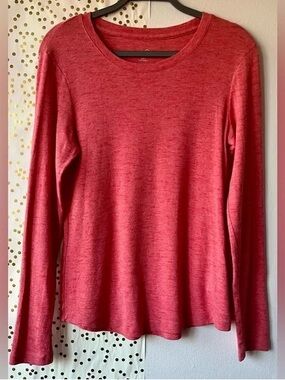 Eddie Bauer Heathered Coral Red Long Sleeve Crewneck Top